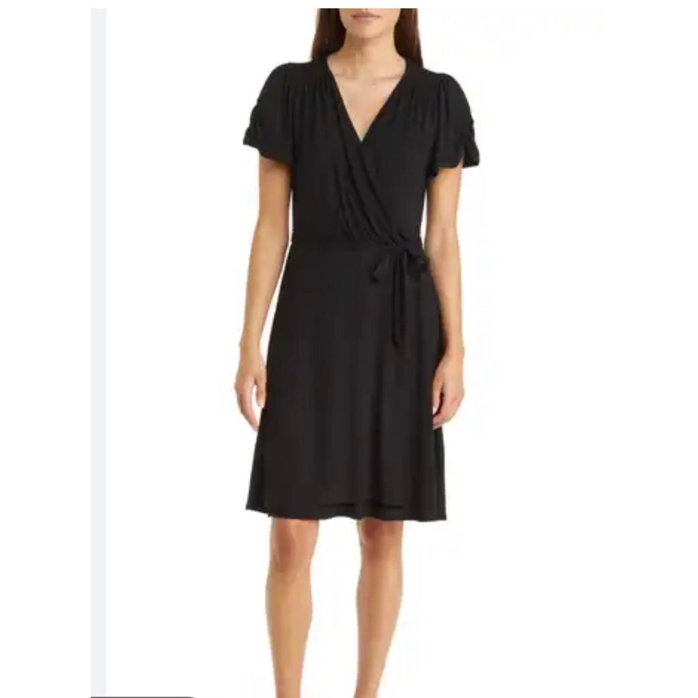 Loveappella Womens Black Short Sleeve Faux Wrap Dress Plus Size 2X